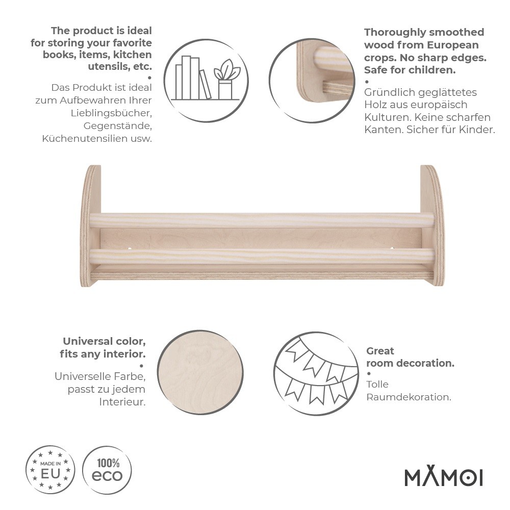 MAMOI® Bücherregal für kinder, Bücherkiste für kinderzimmer, Book shelf, Buchregal, Wandregal kinderregal, Kinderbücherregal, Bücherbank aus holz, Kindermöbel für kleines kind montessori