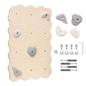 MAMOI® Wooden climbing wall for indoor use with 4 climbing holds | Climbing module with layered wooden board | Home climbing set | Climbing wall for self-assembly