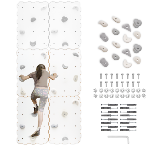 MAMOI® Indoor-Kletterwand mit Griffen, 4 Module, moderne Kletterwand für das Zimmer, weiße Holzwerkstoffplatte, Kletterset zur Montage