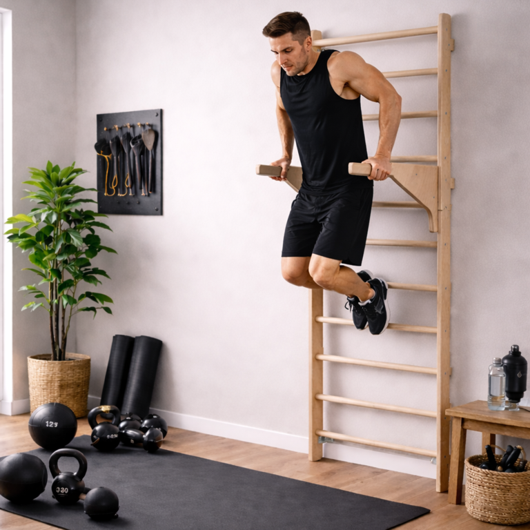 MAMOI® Gym wall bars for adults with pull-up bar, dip bars and training ...