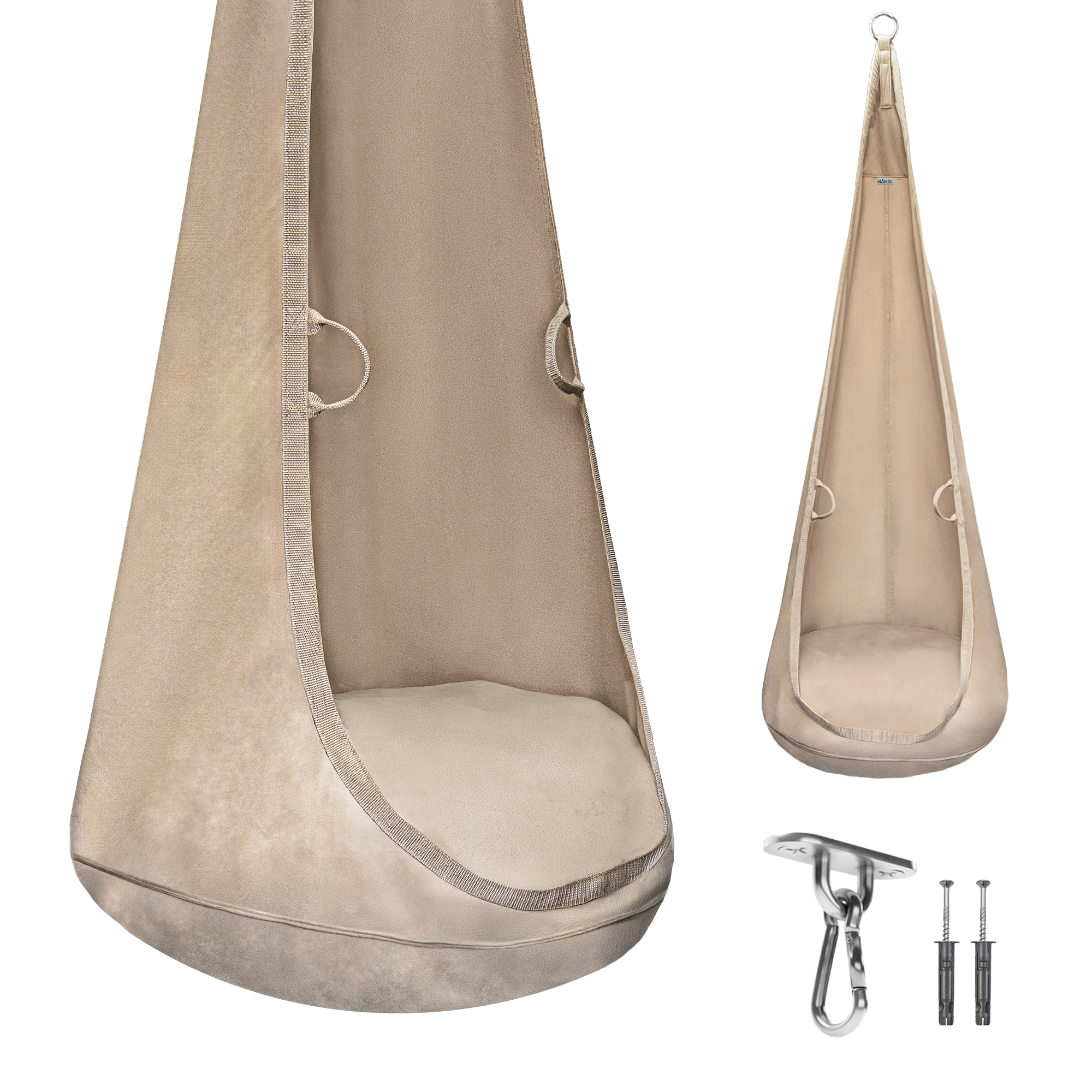 MAMOI® Hanging cocoon made of velvet fabric with cushion and mounting hook, elegant suspended seat for home, soft velvet swing chair for relaxation with handles, durable Premium construction, load capacity 70 kg