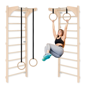 MAMOI® Sprossenwand zur Wandmontage mit Klimmzugstange und Dip-Barren für Erwachsene mit Personalisierung