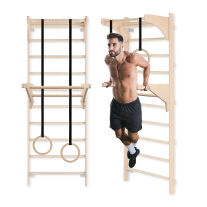 MAMOI® Sprossenwand für Erwachsene mit Klimmzugstange, Dip-Barren, Trainingsringen und Personalisierung