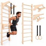 MAMOI® Échelle de gymnastique pour adultes avec barre, barres parallèles pour dips, anneaux d’entraînement