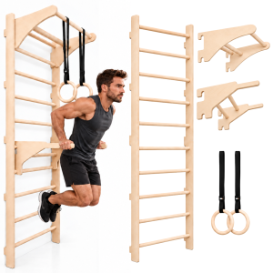 MAMOI® Gym Ladder for Adults with Pull-Up Bar, Dip Bars, Training Rings