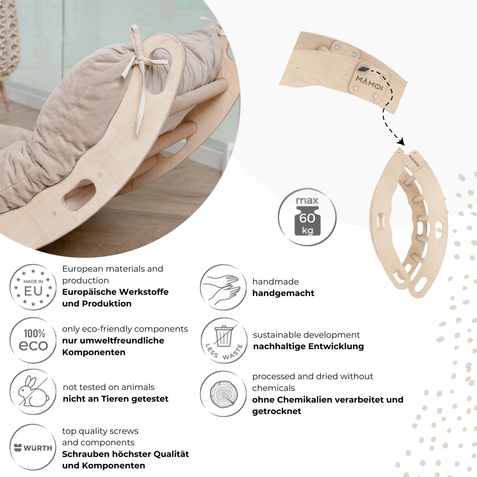 MAMOI® Climbing Arch with Mat for Children - Montessori Rocker with Cushion