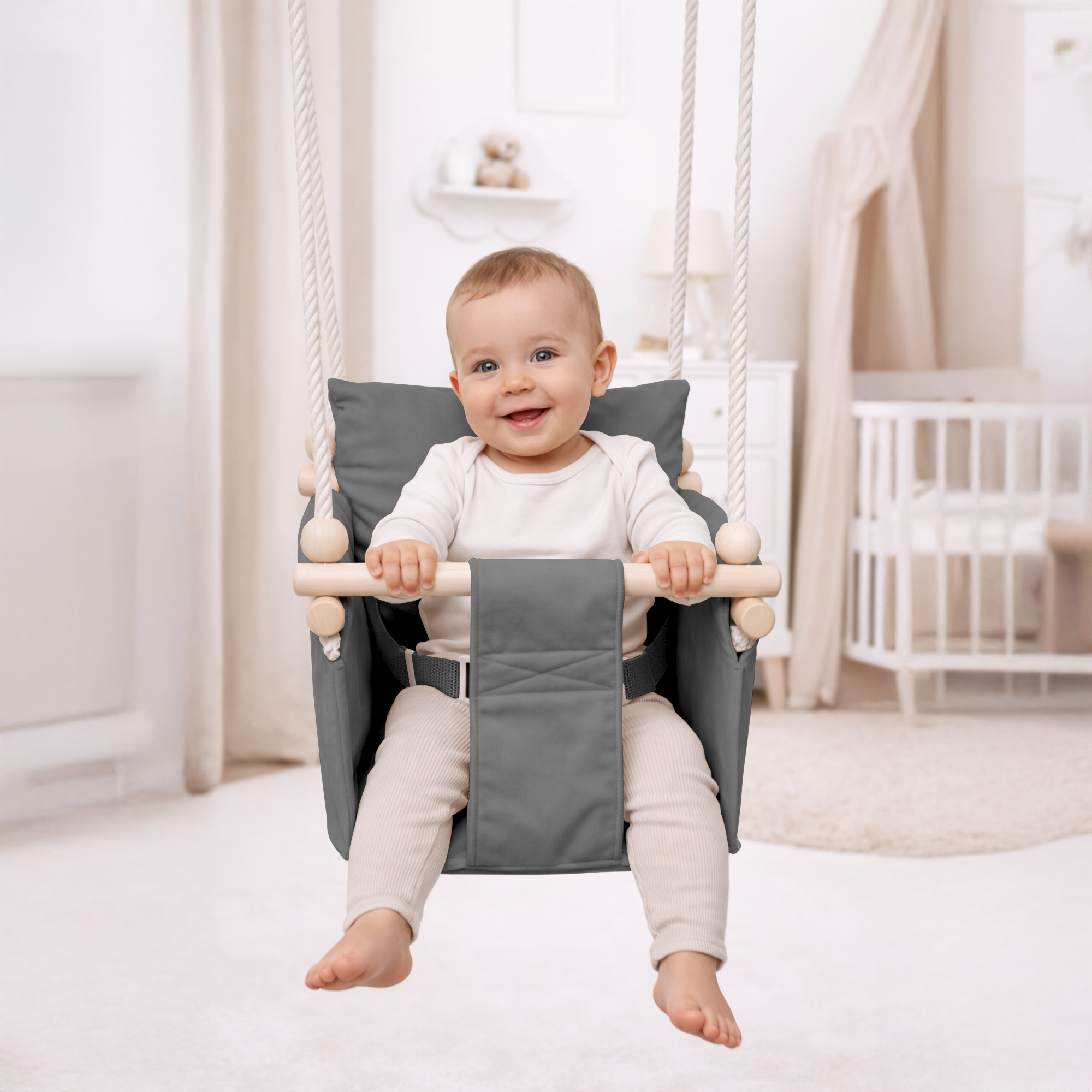 MAMOI® Corda Per Altalena Con Moschettone E Gancio: Prolunga 100 Cm, 50 Kg, Cotone Naturale, Set Completo