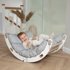 MAMOI® Kletterbogen mit Kissen, Kissen für Regenbogenwippe aus Holz, Kletterdreieck, Baby Klettern, Holzbogen für Kinder, Spielplatz, Klettergerüst Indoor ab 1/2/3 Jahre