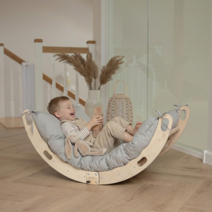 MAMOI® Arrampicata per bambini in legno naturale, Dondolo triangolo, Altalena da casa interno, Parete arco montessori a partire da 1 anno 2/3 anni