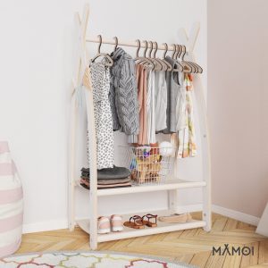 MAMOI® Armadio per Bambini in Legno 95x106x32cm / 53x95x32cm | Appendiabiti bambini da terra | Porta abiti | Guarderoba bambini per la cameretta | Armadio montessori | 100% ECO | Prodotto nell'UE