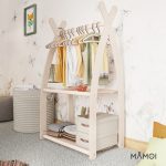 MAMOI® Armadio per Bambini in Legno 95x106x32cm / 53x95x32cm | Appendiabiti bambini da terra | Porta abiti | Guarderoba bambini per la cameretta | Armadio montessori | 100% ECO | Prodotto nell'UE
