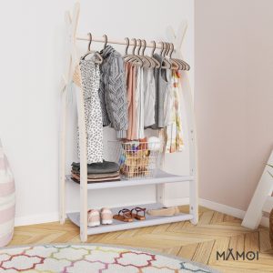 MAMOI® Armadio per Bambini in Legno 95x106x32cm / 53x95x32cm | Appendiabiti bambini da terra | Porta abiti | Guarderoba bambini per la cameretta | Armadio montessori | 100% ECO | Prodotto nell'UE