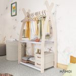 MAMOI® Wieszak na ubrania dla dzieci | Szafa na ubrania dla dzieci wykonany z naturalnego drewna | Garderoba dziecięca do przechowywania ubrań nowoczesny design | Akcesoria dla dzieci | 100% ECO | Wyprodukowano w UE