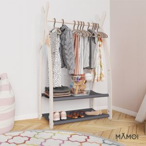 MAMOI® Armadio per Bambini in Legno 95x106x32cm / 53x95x32cm | Appendiabiti bambini da terra | Porta abiti | Guarderoba bambini per la cameretta | Armadio montessori | 100% ECO | Prodotto nell'UE