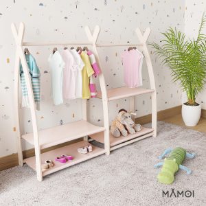 MAMOI® Armadio per Bambini in Legno 95x106x32cm / 53x95x32cm | Appendiabiti bambini da terra | Porta abiti | Guarderoba bambini per la cameretta | Armadio montessori | 100% ECO | Prodotto nell'UE