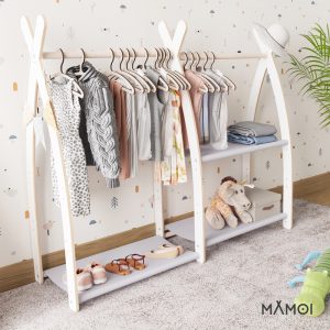 MAMOI® Kleiderstange Baby Kinderzimmer | Kinderkleiderstange 95x106x32cm | Kinder Kleiderständer Baby | Garderobenständer | Baby Garderobe | Kindergarderobe | 100% ECO | Made in EU