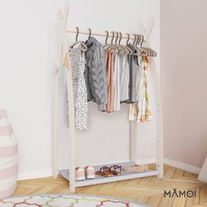 MAMOI® Armadio per Bambini in Legno 95x106x32cm / 53x95x32cm | Appendiabiti bambini da terra | Porta abiti | Guarderoba bambini per la cameretta | Armadio montessori | 100% ECO | Prodotto nell'UE