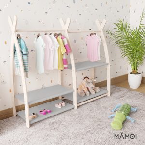 MAMOI® Portant vetement enfant 95x106x32cm | Portant a vetement bois | Penderie vetement armoire enfant bebe | Meubles enfants bois meuble vetement | 100% ECO | Fabriqué dans l'UE