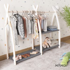 MAMOI® Armadio per Bambini in Legno 95x106x32cm / 53x95x32cm | Appendiabiti bambini da terra | Porta abiti | Guarderoba bambini per la cameretta | Armadio montessori | 100% ECO | Prodotto nell'UE