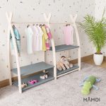 MAMOI® Children clothes rail Grey 95x106x32cm | Dressing up rail for kids made of natural wood | Baby wardrobe clothes storage modern design | Baby accessories | 100% ECO | MADE in EU