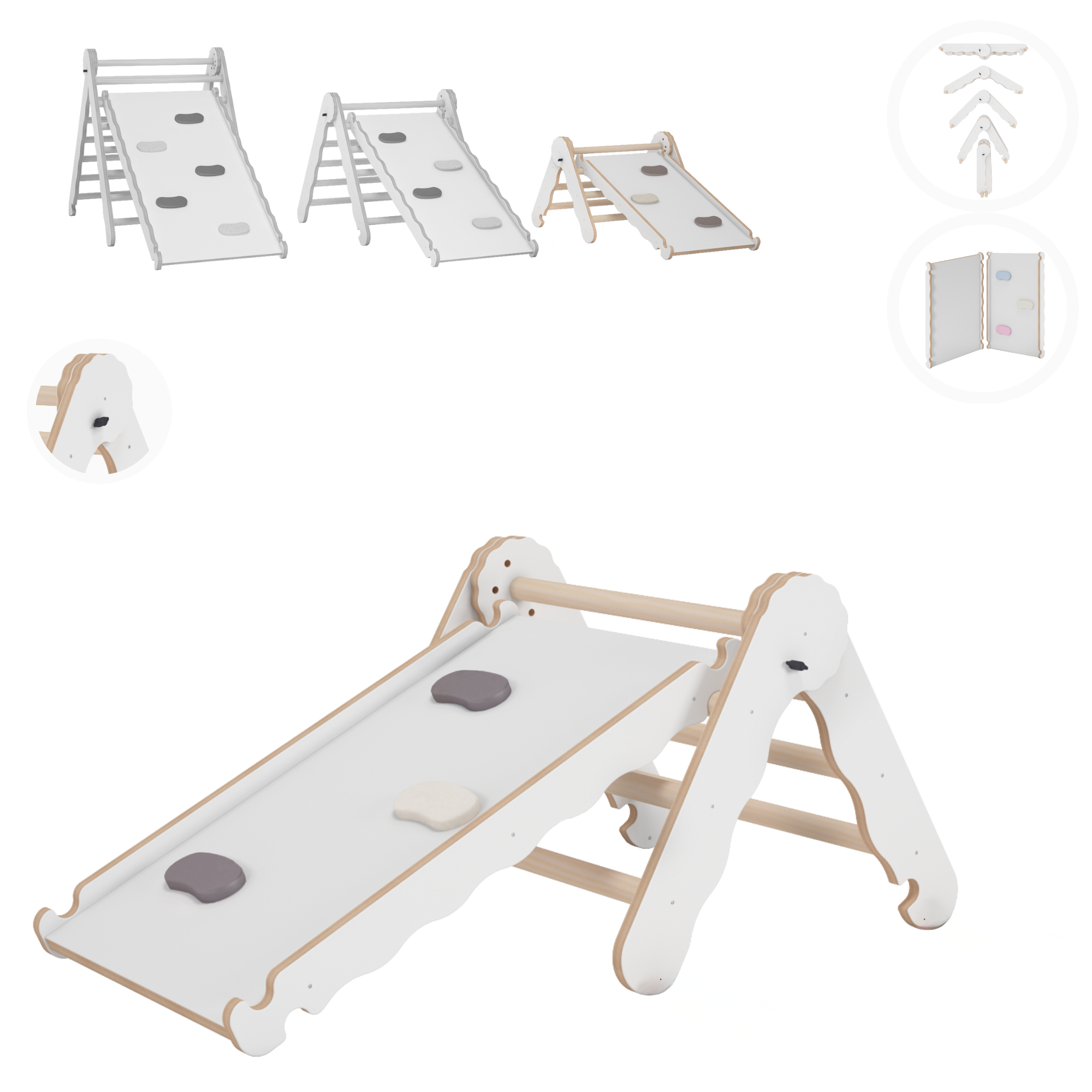 MAMOI® Triangle descalade avec toboggan interieur pour enfant, Mur escalade intérieur en bois pour bebe à partir de 1/2/3 an, Motricité libre montessori