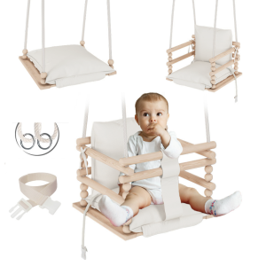 MAMOI® Altalena per bambini, Seggiolino in legno da casa interno per bimbi, Altalene da porta per neonato a partire da 1 anno 2/3 anni, Baby swing 3 in 1