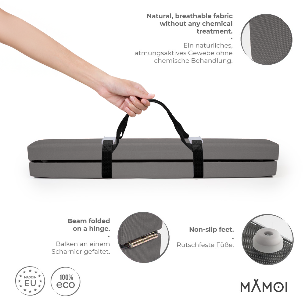 MAMOI® Trave ginnastica artistica per casa, Attrezzi ginnastica pieghevole (200 cm), Parallele attrezzatura per bambina e bambino, Imbottita e Antiscivolo comodamente trasportabile