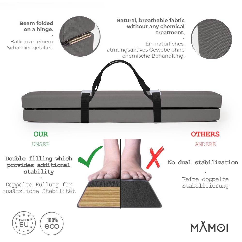 MAMOI® Trave ginnastica artistica per casa, Attrezzi ginnastica pieghevole (200 cm), Parallele attrezzatura per bambina e bambino, Imbottita e Antiscivolo comodamente trasportabile