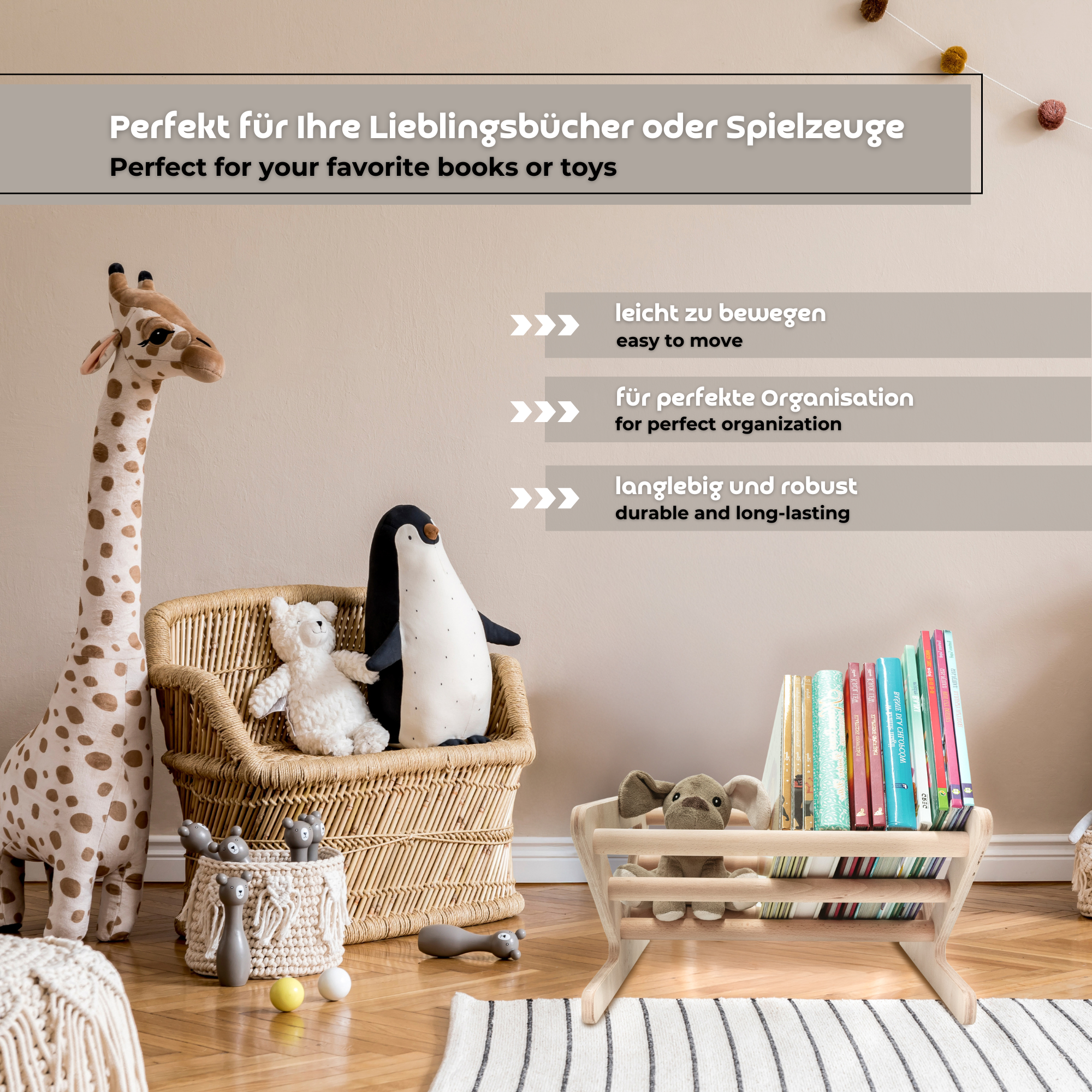 MAMOI® Bücherregal für Kinder, Book Shelf für kinderzimmer, Buchregal, Wandregal kinderregal, Kinderbücherregal, Bücherbank aus Holz, Kindermöbel für kleines Kind