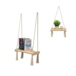 Wandregal Holz Boho Hängeregal Makramee Handgewebte Schweberegal Wanddeko Pflanzenständer für küche Schlafzimmer Wohnzimmer