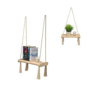 Wandregal Holz Boho Hängeregal Makramee Handgewebte Schweberegal Wanddeko Pflanzenständer für küche Schlafzimmer Wohnzimmer
