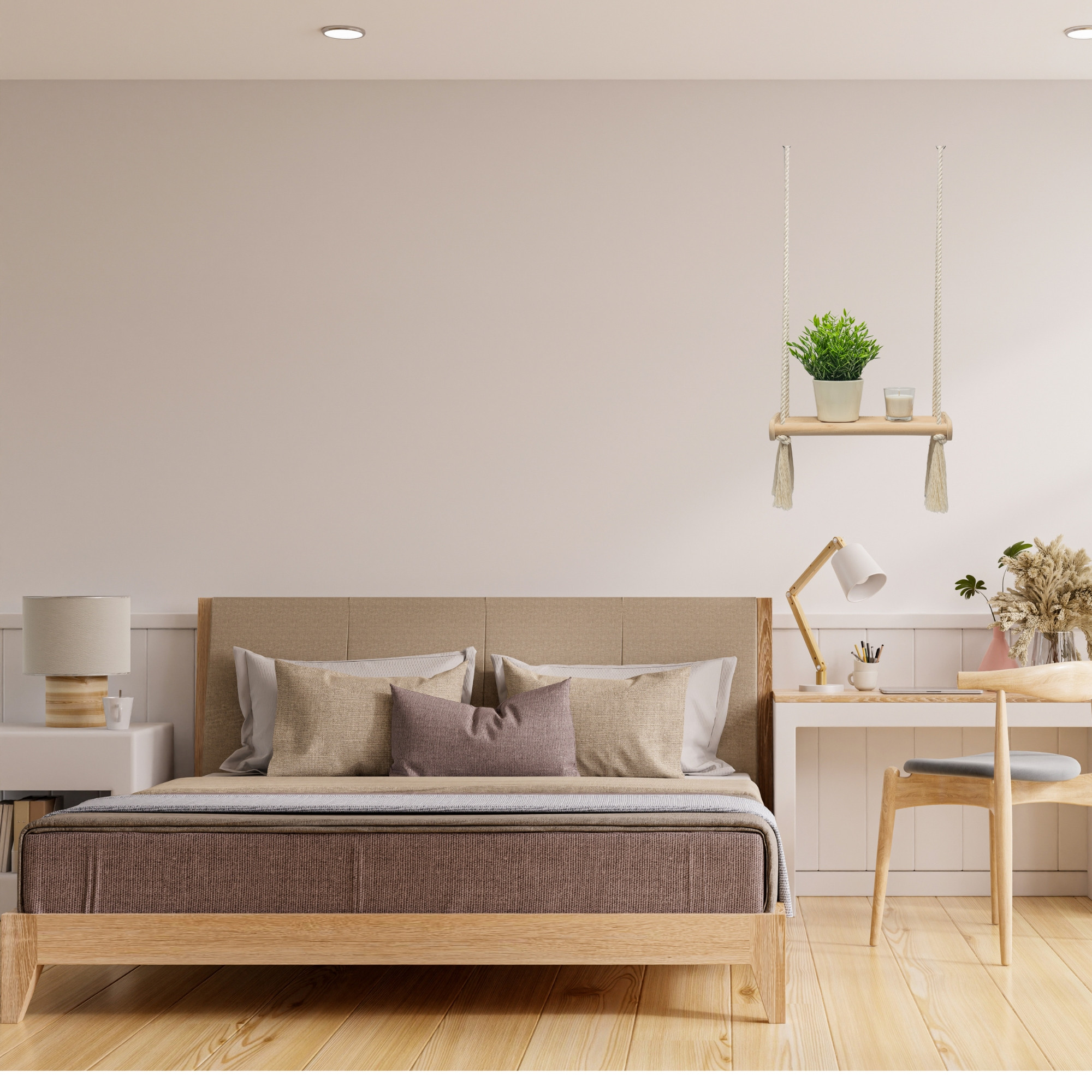 Wandregal Holz Boho Hängeregal Makramee Handgewebte Schweberegal Wanddeko Pflanzenständer für küche Schlafzimmer Wohnzimmer